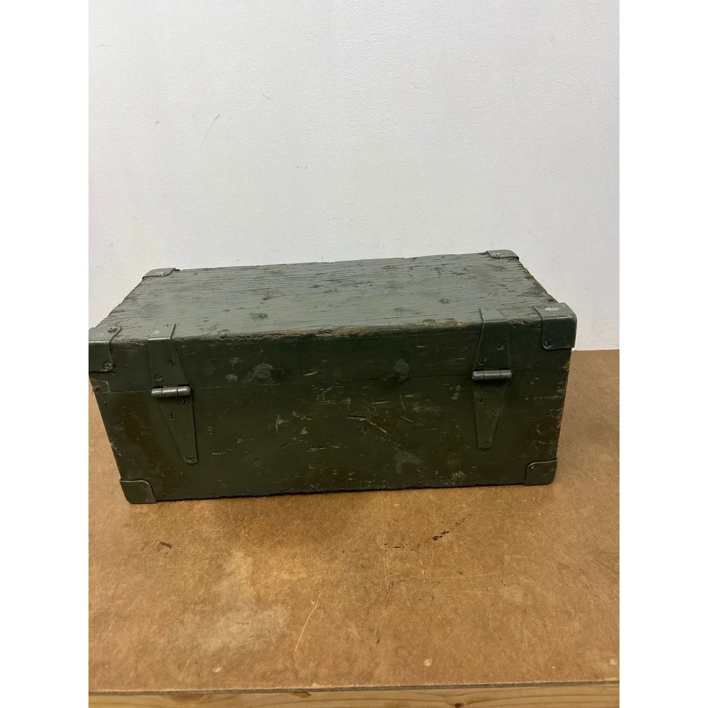 Vintage Military Wooden Chest Case OD Green Trunk Locking Tool Box Storage US